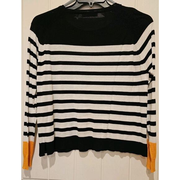 Zara Crewneck Pullover Sweater Cropped Long Sleeve Black White Womens Size L - Picture 3 of 3